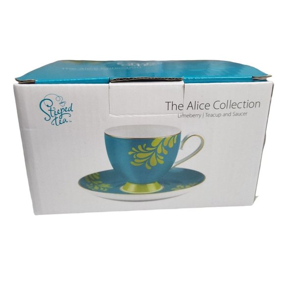 Steeped Tea “The Alice Collection” Cup & Saucer Set In Limeberry Green Teal - Picture 2 of 4